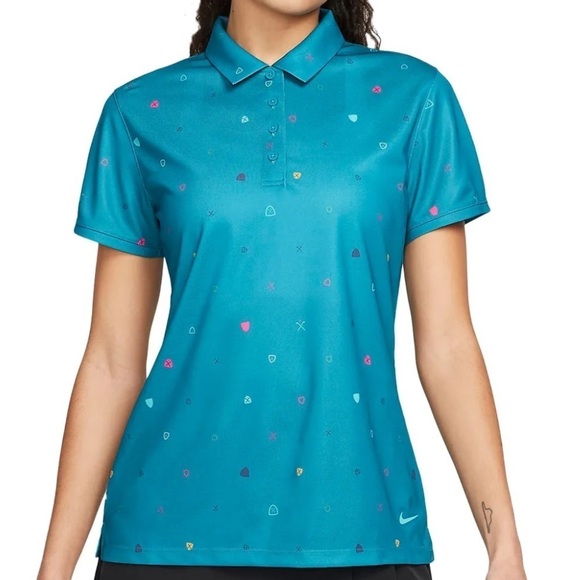 NWT Nike Women's Dri-FIT Victory Printed Golf Polo Bright Spruce/Washed Teal - Picture 1 of 6